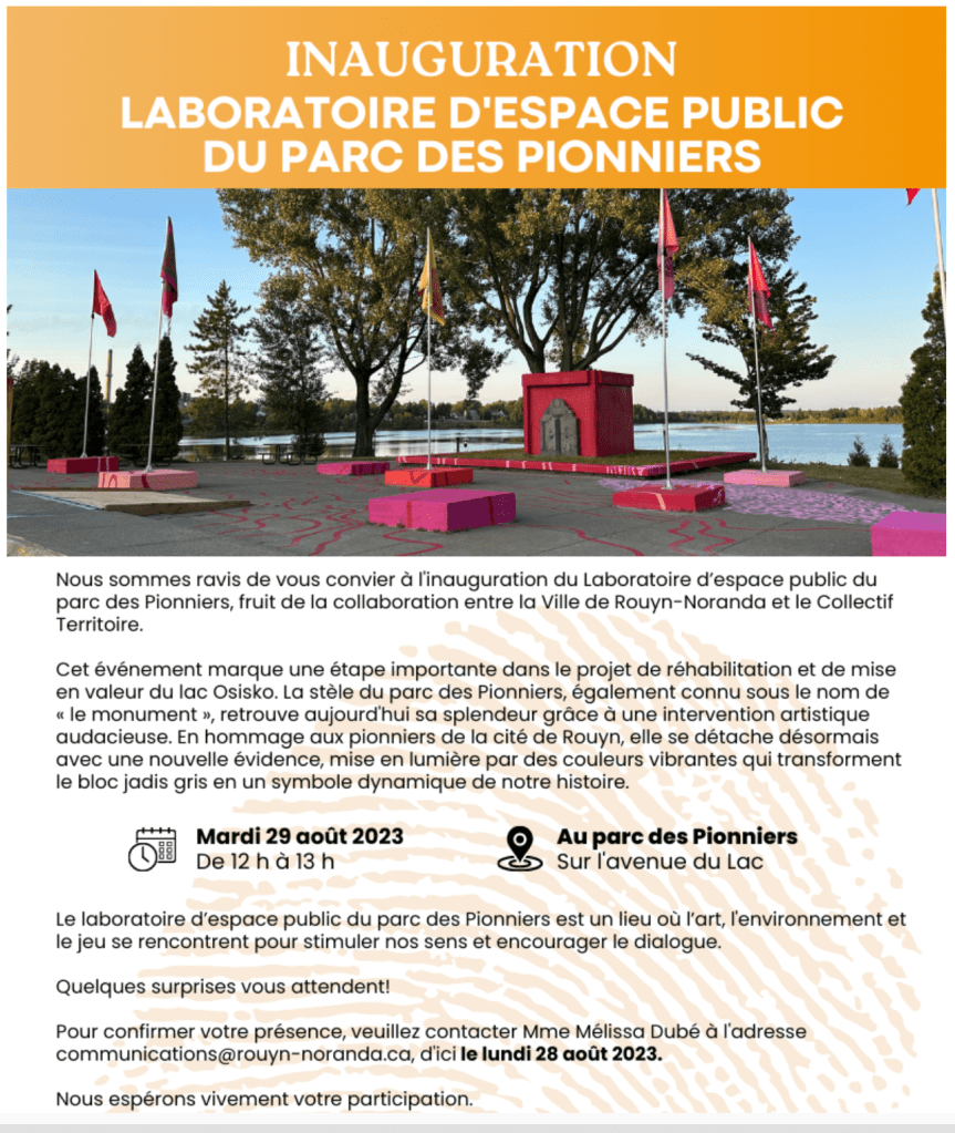 collectif territoire lac Osisko rouyn-noranda espace public art public